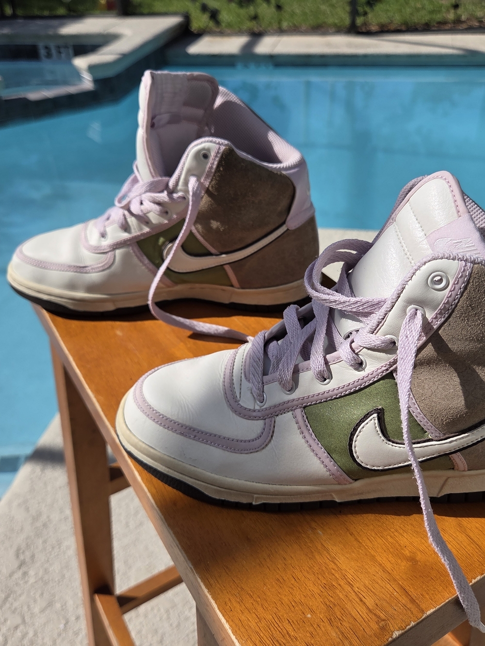 Nike High Top Sneakers in White, Light Pink & Olive